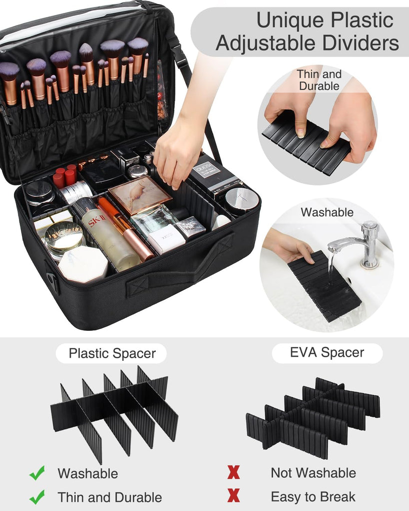 Black Extra Large Makeup Case with Plastic Dividers – Relavel