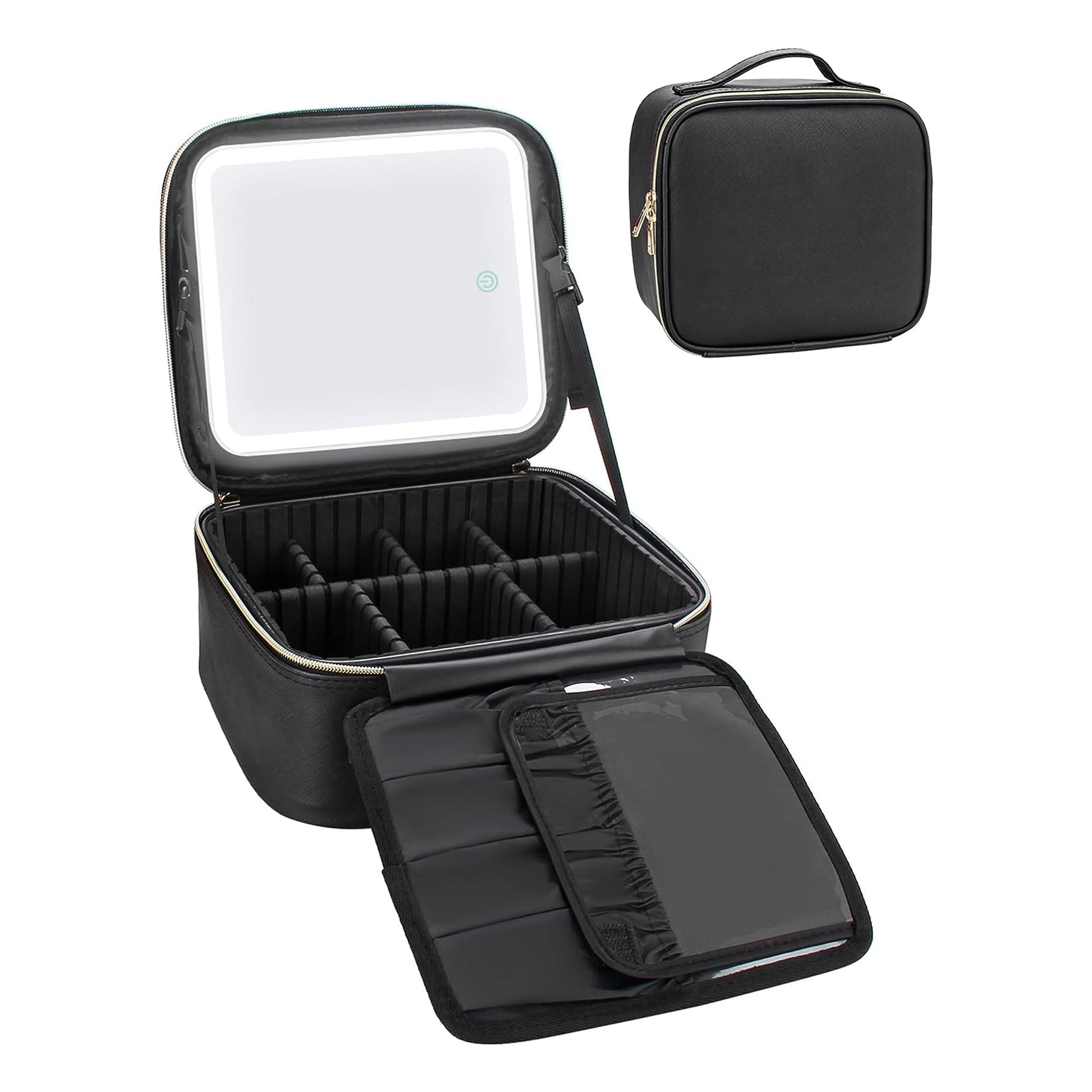 Relavel Black Small Makeup Case with Light Up Mirror Black