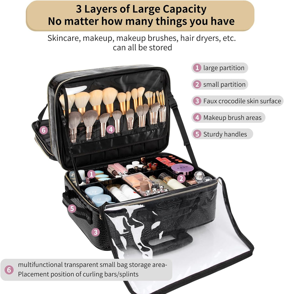 Clear Professional Makeup Brush Bag with Adjustable Belt and Shoulder Strap